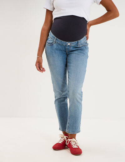 Jeans grossesse slim 7/8&egrave;me avec bandeau denim double stone femme maternit&eacute;