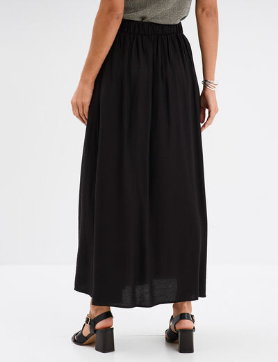 Jupe longue fendue évasée plis creux noir femme