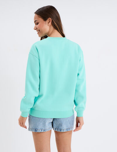 Sweat manches longues coton Stitch vert turquoise femme