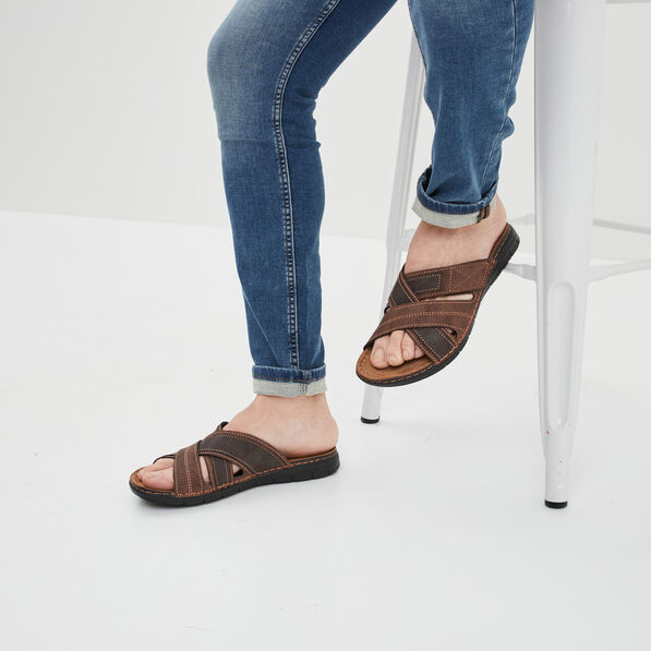 Mules bride à scratchs marron homme