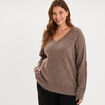 Pull droit col en V manches longues taupe femme grande taille