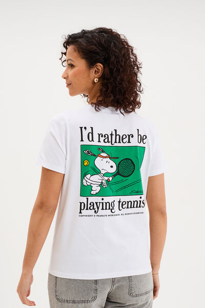 T-shirt manches courtes coton Snoopy blanc femme