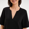 Robe courte col en V manches courtes noir femme