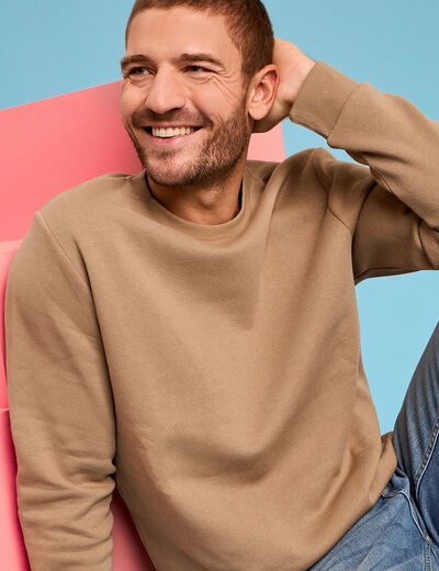 Sweat molleton col rond taupe homme
