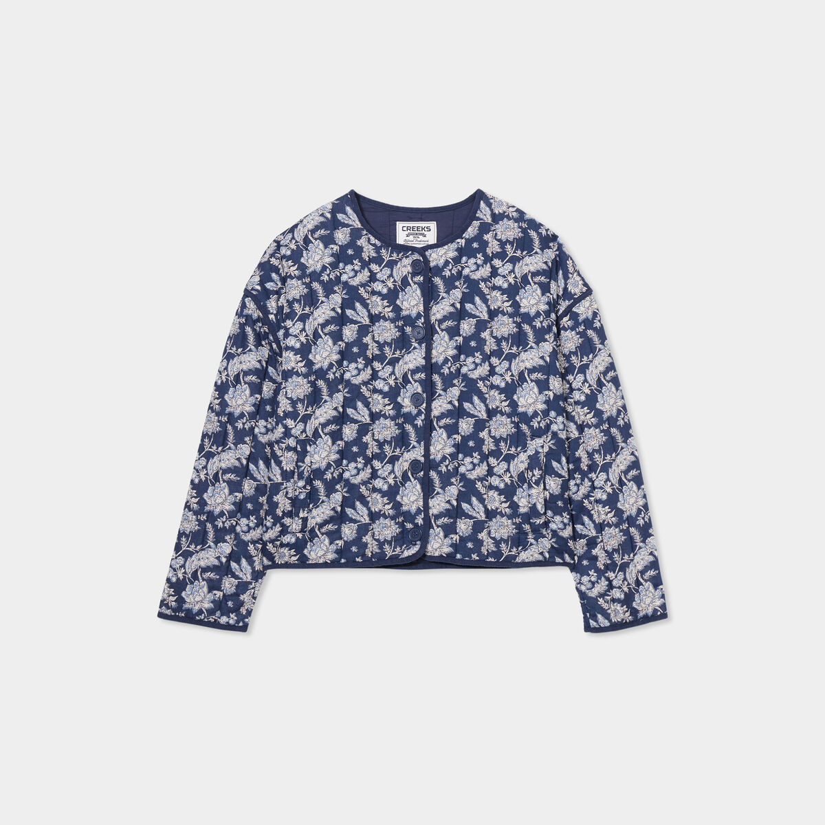 Veste matelassée col rond coton Creeks bleu marine femme