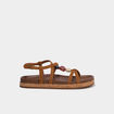 Sandales plates avec d&eacute;tails perles marron femme