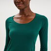 T-shirt coton col rond manches longues vert fonc&eacute; femme