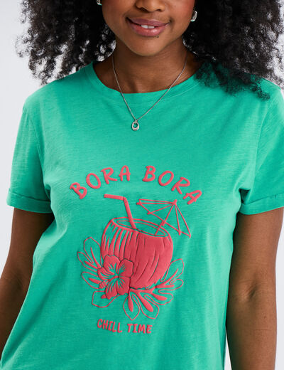 T-shirt manches courtes coton bleu turquoise femme