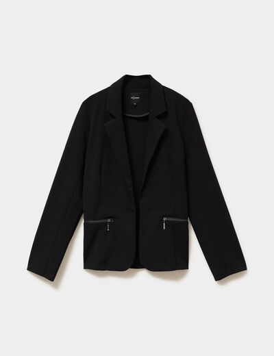 Blazer poches zipp&eacute;es manches longues noir femme