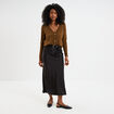Jupe effet satin midi évasée noir femme