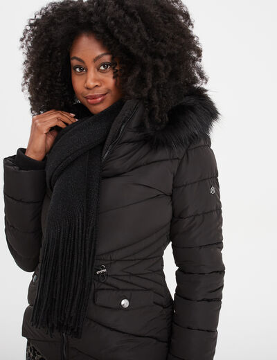 Écharpe tricotée à franges noir femme