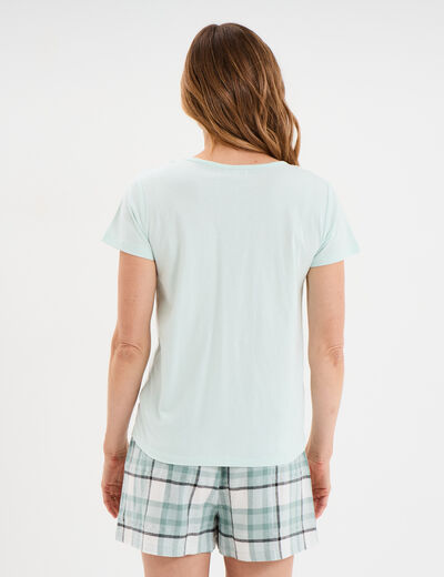 Ensemble pyjama short et t-shirt coton ecru femme