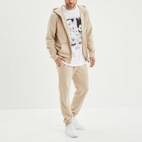 Pantalon jogging droit molleton beige homme