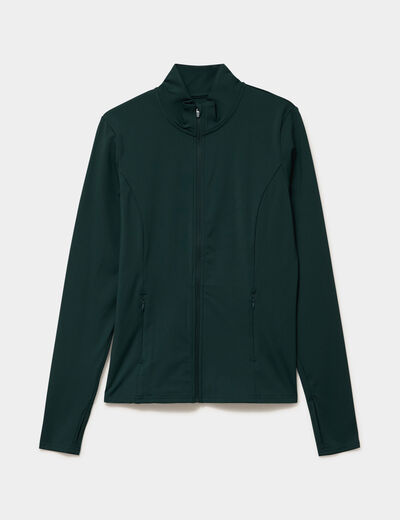 Veste de sport ajust&eacute;e avec fermeture vert fonc&eacute; femme
