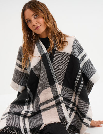 Poncho à franges mi-long noir femme
