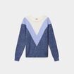 Pull manches longues col rond bleu femme