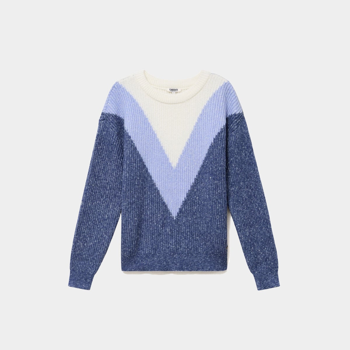 Pull manches longues col rond bleu femme