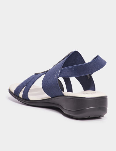 Sandales talons compens&eacute;s bleu marine femme