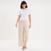 Pantalon de pyjama droit c&ocirc;tel&eacute; beige femme