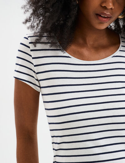 T-shirt rayé manches courtes ecru femme