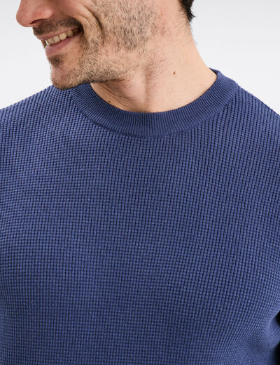 Pull avec col rond à relief bleu foncé homme
