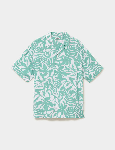 Chemise l&eacute;g&egrave;re textur&eacute;e manches courtes vert homme