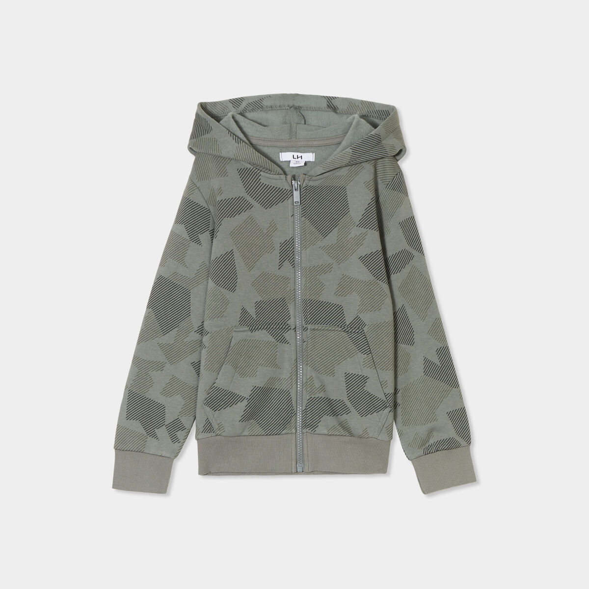 Sweat à capuche zippé vert kaki garçon