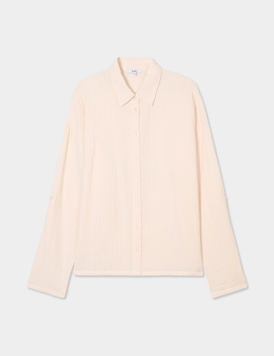 Chemise manches longues en gaze de coton beige femme
