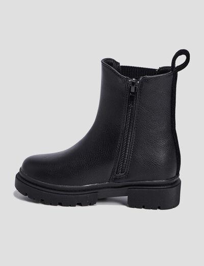 Bottines chelsea crantées bout rond noir fille