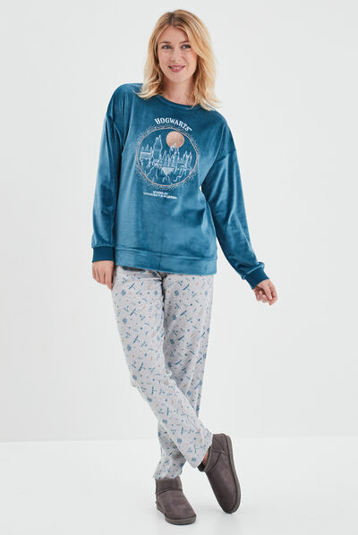 Ensemble pyjama en velours Harry Potter bleu canard femme