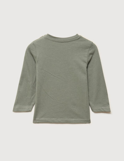 T-shirt &eacute;paule boutonn&eacute;e coton vert kaki b&eacute;b&eacute; gar&ccedil;on
