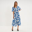 Robe longue col V taille &eacute;lastiqu&eacute;e bleu marine femme