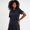 T-shirt col rond manches courtes coton bleu fonc&eacute; femme