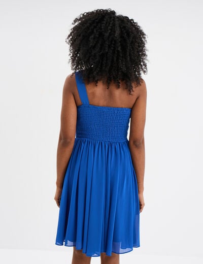 Robe courte asymétrique plissée bleu roi femme