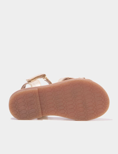 Sandales en cuir fleur bride scratch jaune or fille