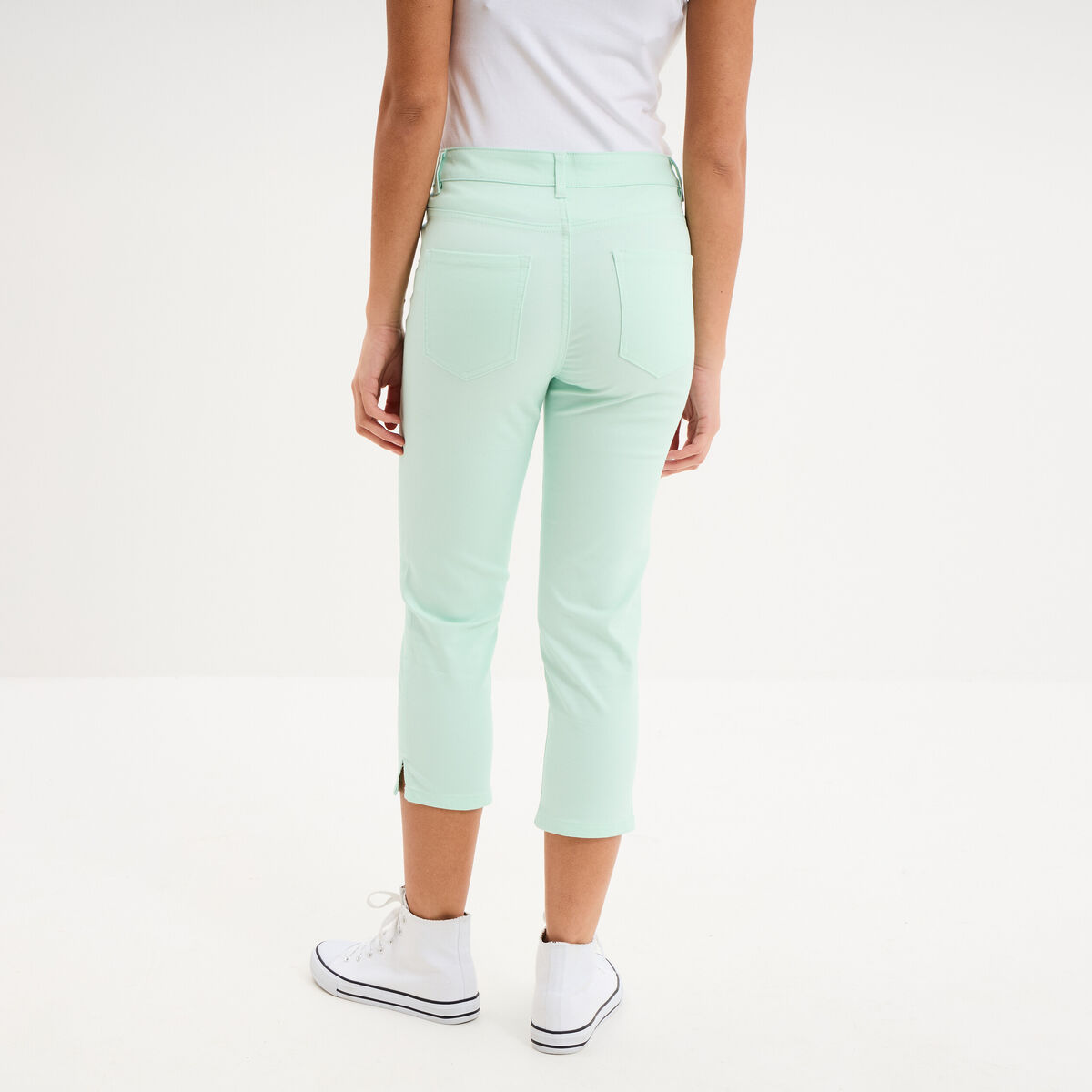 Pantalon capri slim twill 5 poches vert clair femme