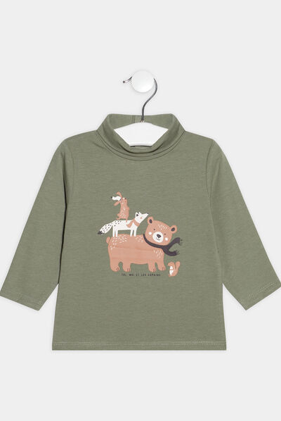 T-shirt avec col roulé vert kaki bébé garçon