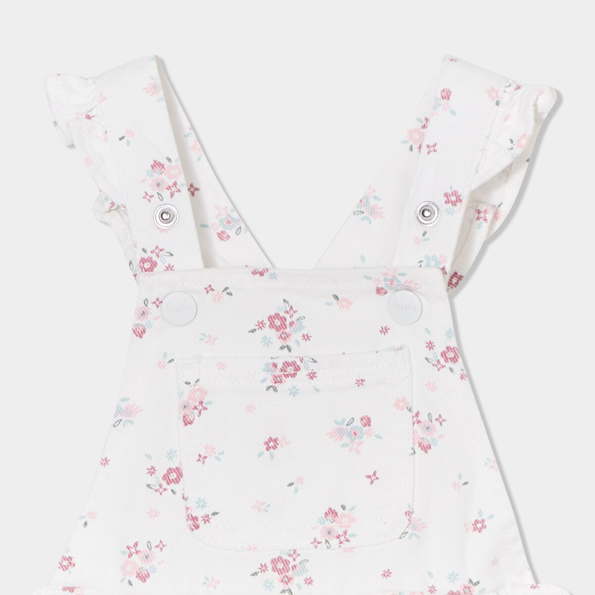 Robe salopette bretelles à volants coton ecru bébé fille