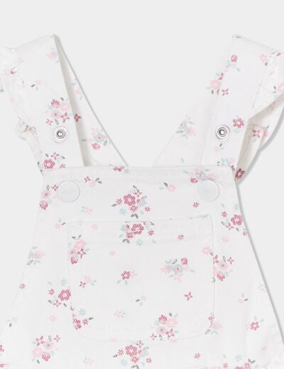 Robe salopette bretelles à volants coton ecru bébé fille