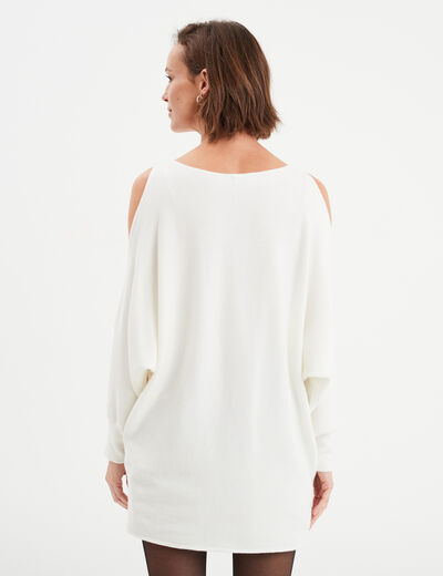 Pull perles et strass au col blanc femme