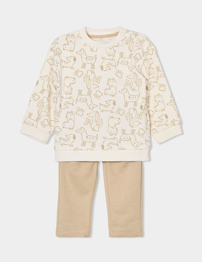 Ensemble 2 pièces sweat pantalon jogging ecru bébé garçon