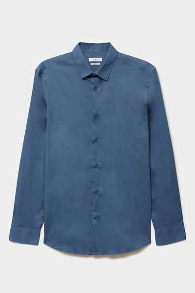 Chemise stretch manches longues bleu gris homme