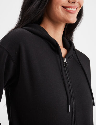 Sweat zippé à capuche noir femme