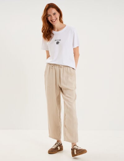 T-shirt col rond coton Emily in Paris blanc femme