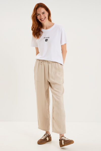 T-shirt col rond coton Emily in Paris blanc femme