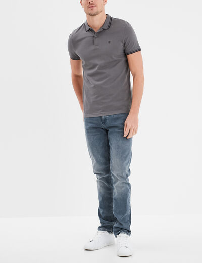 Polo manches courtes bords contrastés gris foncé homme