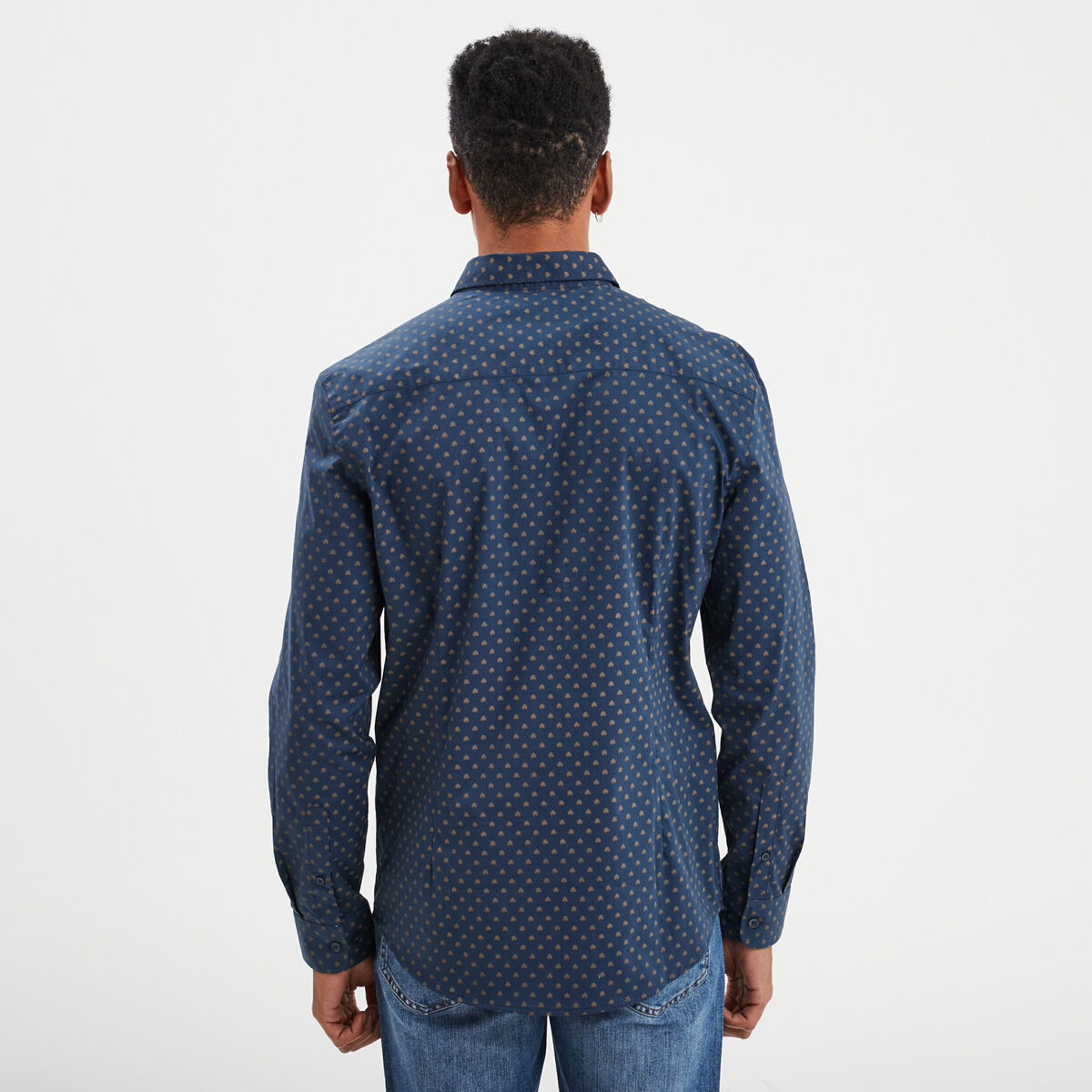 Chemise ajust&eacute;e manches longues bleu fonc&eacute; homme