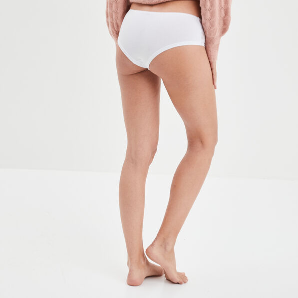 Shorty en coton avec dentelle blanc femme