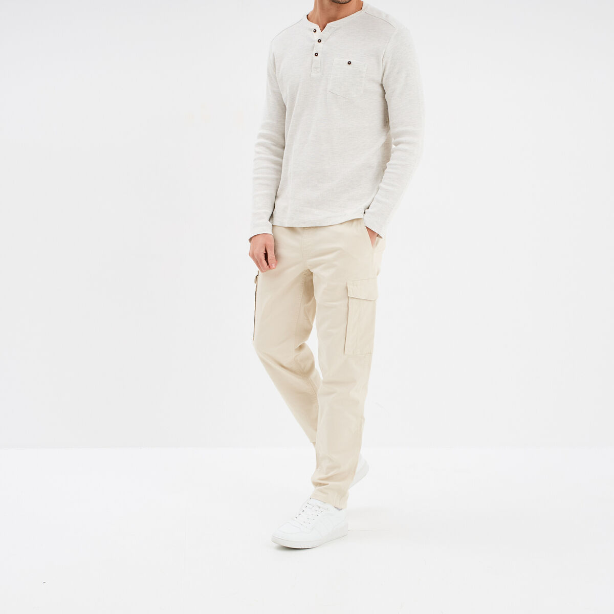 Pantalon cargo taille &eacute;lastiqu&eacute;e beige homme