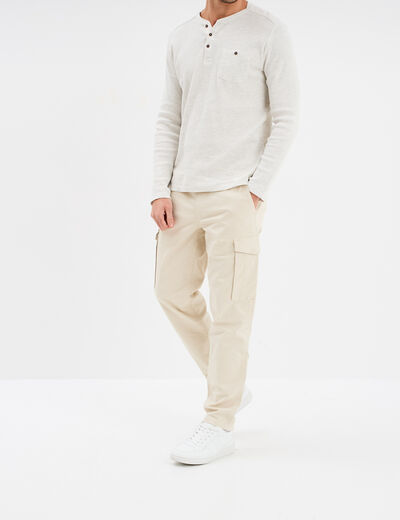 Pantalon cargo taille &eacute;lastiqu&eacute;e beige homme